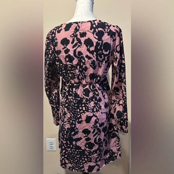 MISSGUIDED Maternity Pink Black Floral Lace Print Longsleeve Wrap Dress 6 - Picture 7 of 11